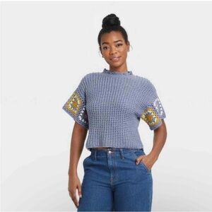 Universal Threads Women's Granny Square Crochet Sweater